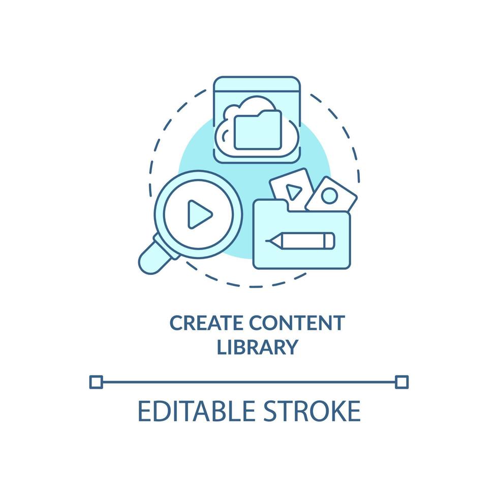 Create content library blue concept icon. Subscription model. Video on demand abstract idea thin line illustration. Isolated outline drawing. Editable stroke. Roboto-Medium, Myriad Pro-Bold fonts used vector