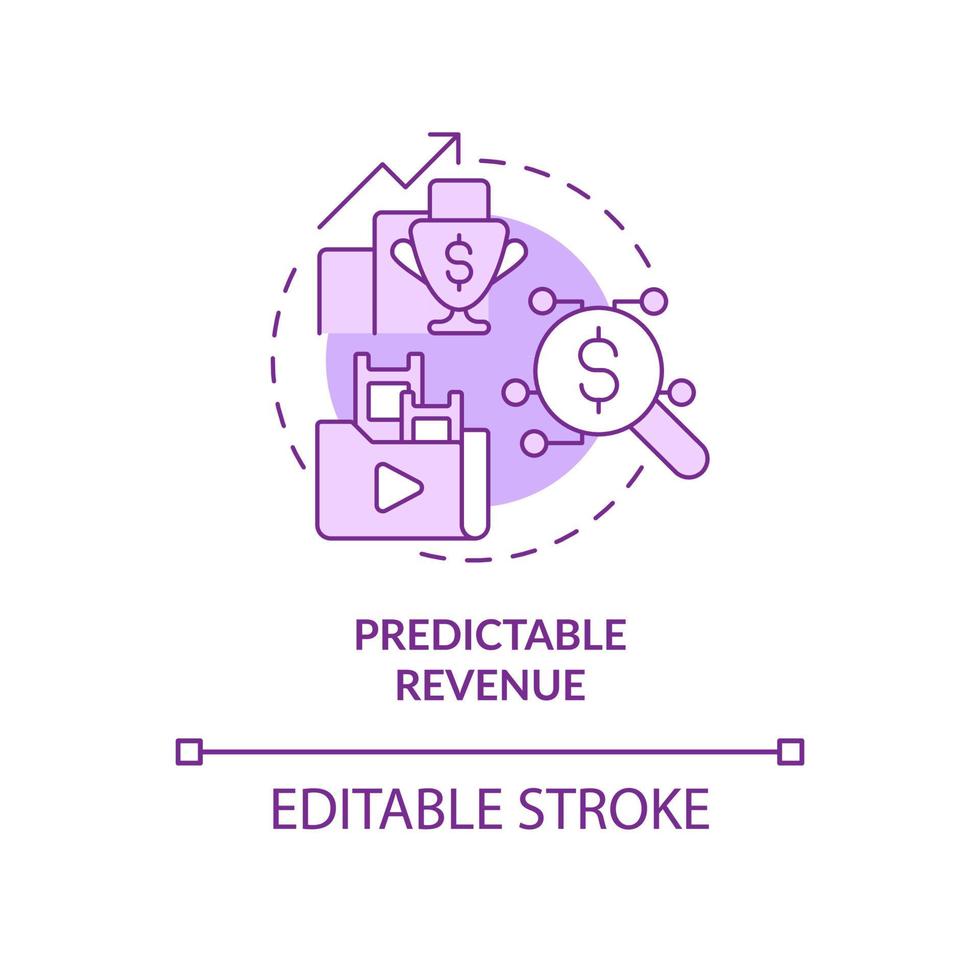 icono de concepto púrpura de ingresos predecibles. suscripción ordinaria. modelo de negocio idea abstracta ilustración de línea delgada. dibujo de contorno aislado. trazo editable. roboto-medium, innumerables fuentes pro-bold utilizadas vector