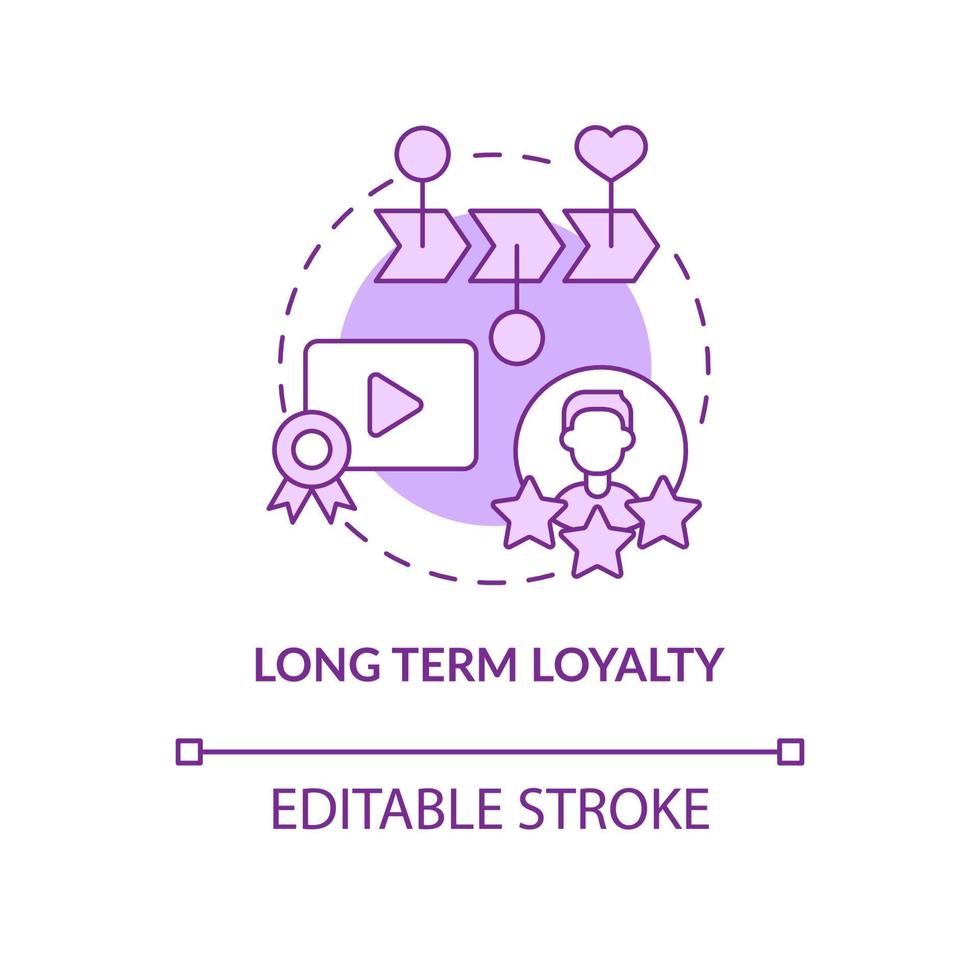 Long term loyalty purple concept icon. Subscription business model. Benefits abstract idea thin line illustration. Isolated outline drawing. Editable stroke. Roboto-Medium, Myriad Pro-Bold fonts used vector