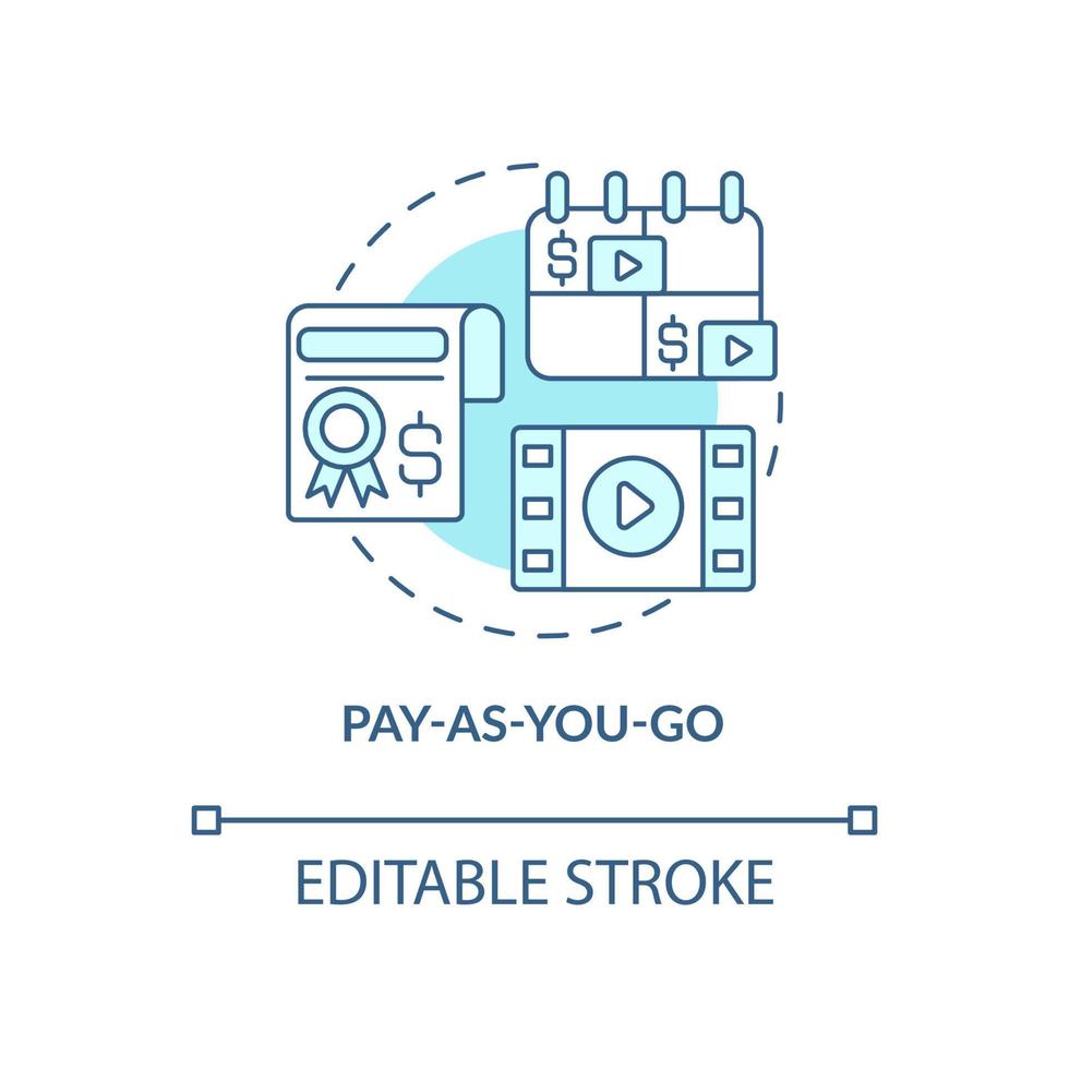 Pay as you go blue concept icon. No commitment. Types of subscription abstract idea thin line illustration. Isolated outline drawing. Editable stroke. Roboto-Medium, Myriad Pro-Bold fonts used vector