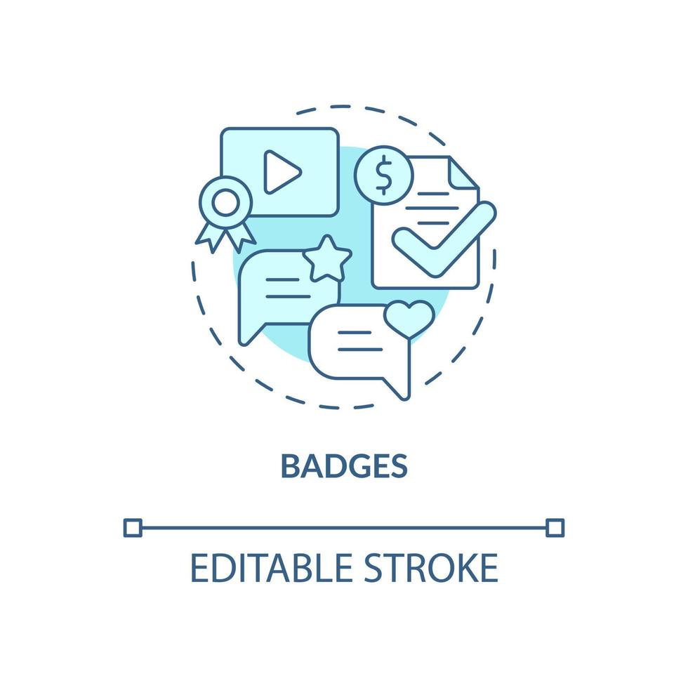 Badges blue concept icon. Paid subscription. Premium member sign abstract idea thin line illustration. Isolated outline drawing. Editable stroke. Roboto-Medium, Myriad Pro-Bold fonts used vector