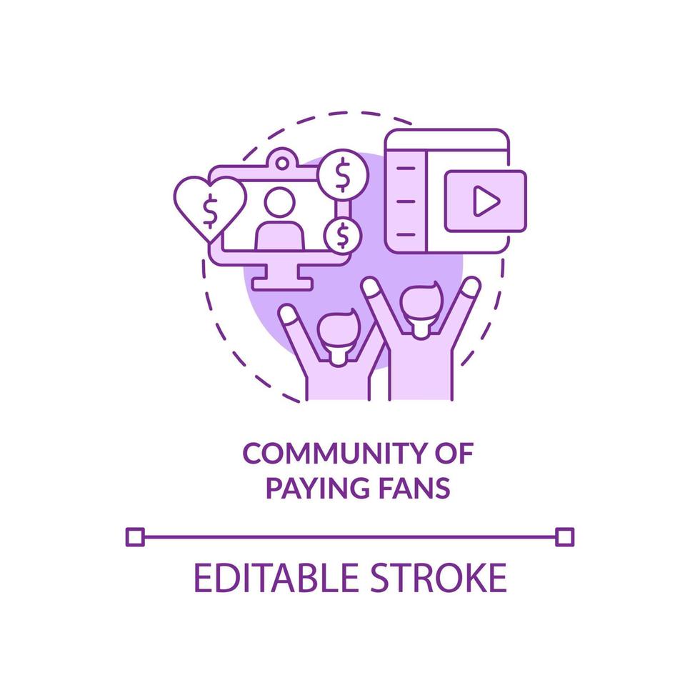 Community of paying fans purple concept icon. Audience support. Donations abstract idea thin line illustration. Isolated outline drawing. Editable stroke. Roboto-Medium, Myriad Pro-Bold fonts used vector