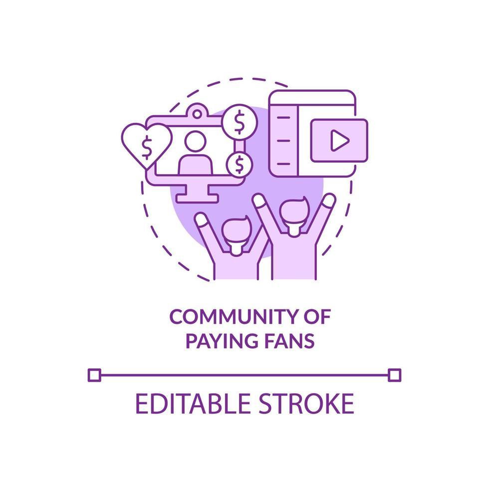 Community of paying fans purple concept icon. Audience support. Donations abstract idea thin line illustration. Isolated outline drawing. Editable stroke. Roboto-Medium, Myriad Pro-Bold fonts used vector