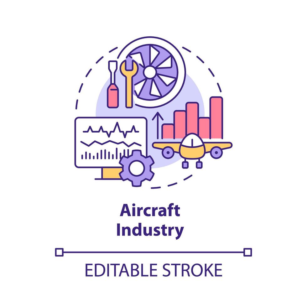 Aircraft industry concept icon. Digital twin usage abstract idea thin line illustration. Virtual, working model. Isolated outline drawing. Editable stroke. Roboto-Medium, Myriad Pro-Bold fonts used vector