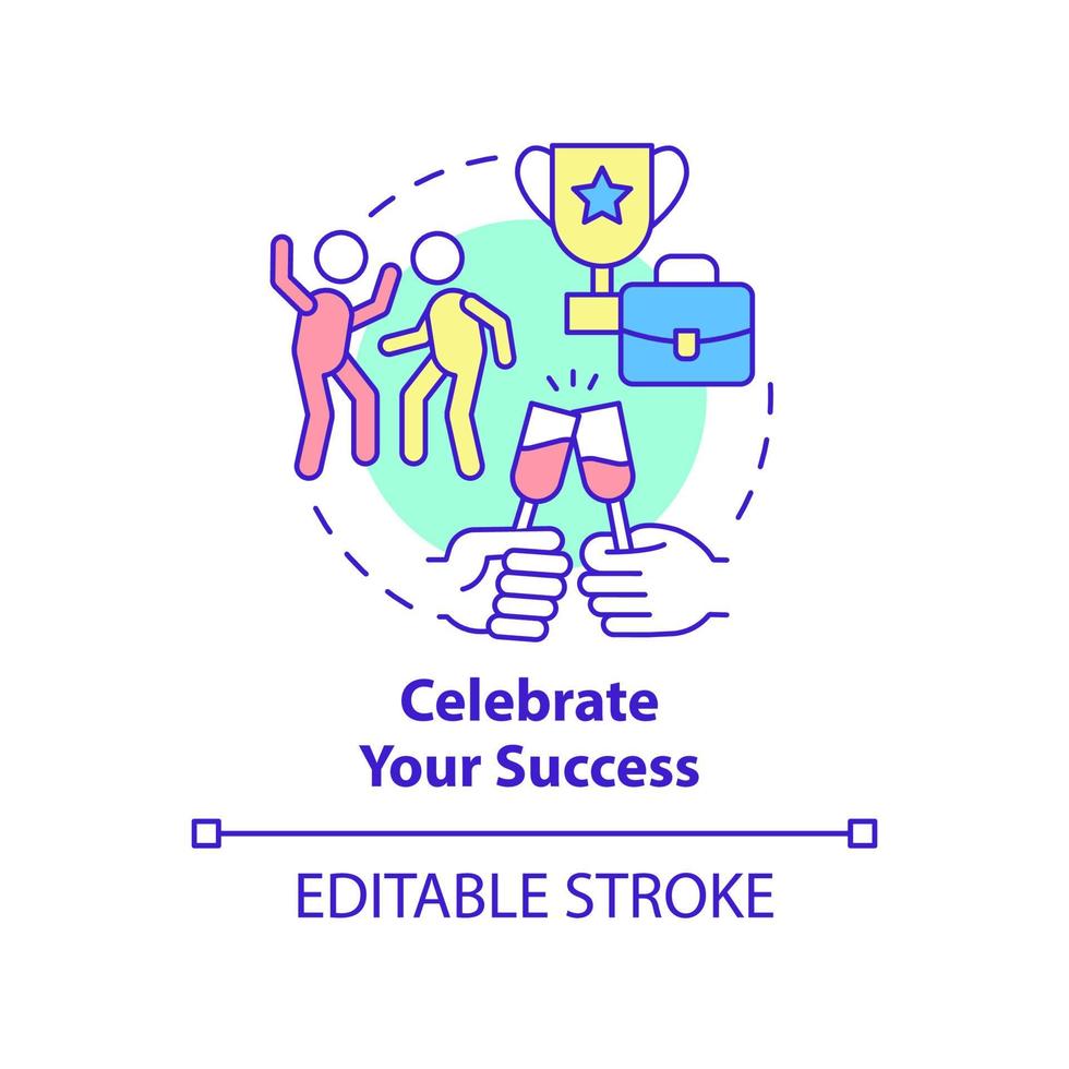 Celebrate your success concept icon. Anxiety overcome by employee abstract idea thin line illustration. Isolated outline drawing. Editable stroke. Roboto-Medium, Myriad Pro-Bold fonts used vector