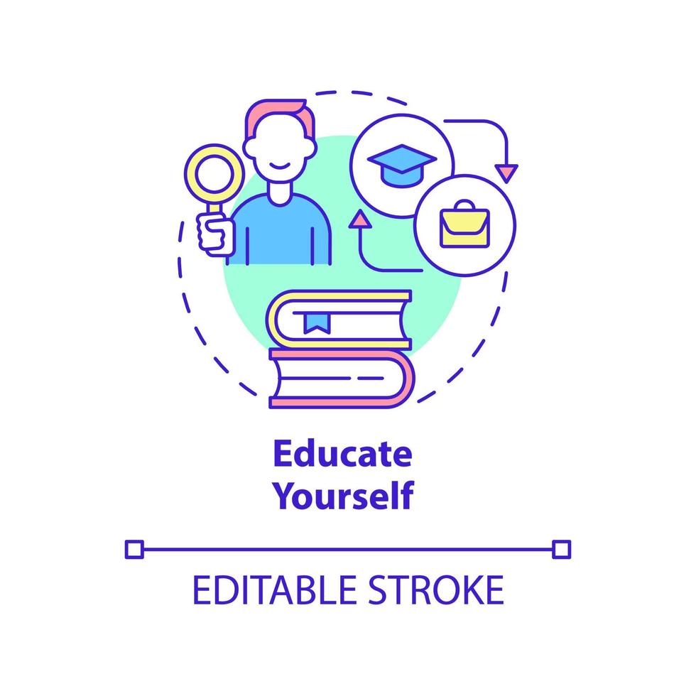 Educate yourself concept icon. Learn to spot signs of anxiety. Mental health abstract idea thin line illustration. Isolated outline drawing. Editable stroke. Roboto-Medium, Myriad Pro-Bold fonts used vector