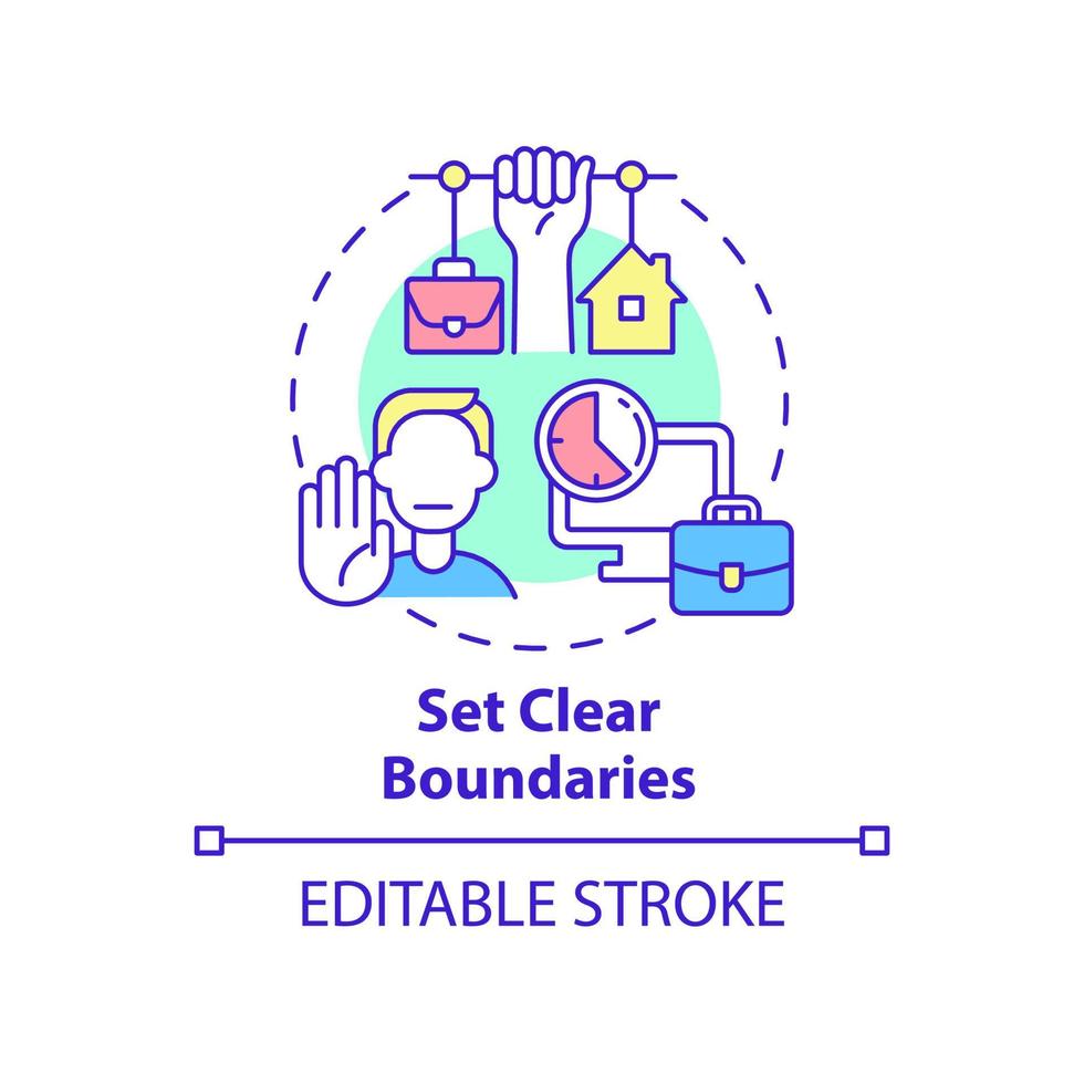 establecer un icono de concepto de límites claros. separación de la vida y el trabajo. ilustración de línea delgada de idea abstracta de salud mental. dibujo de contorno aislado. trazo editable. roboto-medium, innumerables fuentes pro-bold utilizadas vector