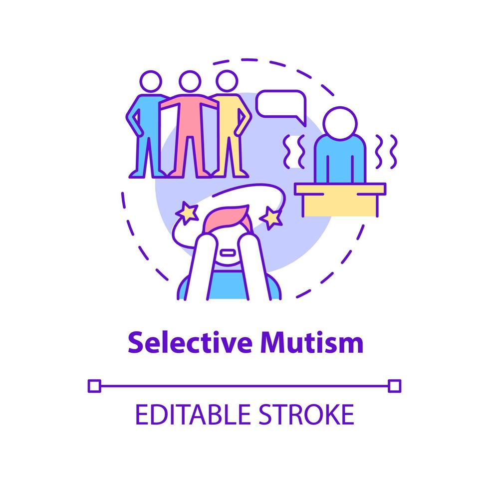 Selective mutism concept icon. Communication problem. Mental anxiety disorder abstract idea thin line illustration. Isolated outline drawing. Editable stroke. Roboto-Medium, Myriad Pro-Bold fonts used vector