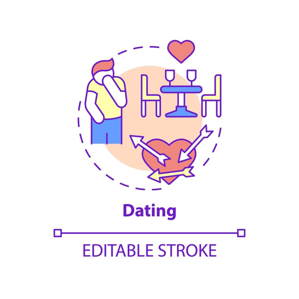 Dating concept icon. Love and relationship difficulties. Anxiety trigger abstract idea thin line illustration. Isolated outline drawing. Editable stroke. Roboto-Medium, Myriad Pro-Bold fonts used vector