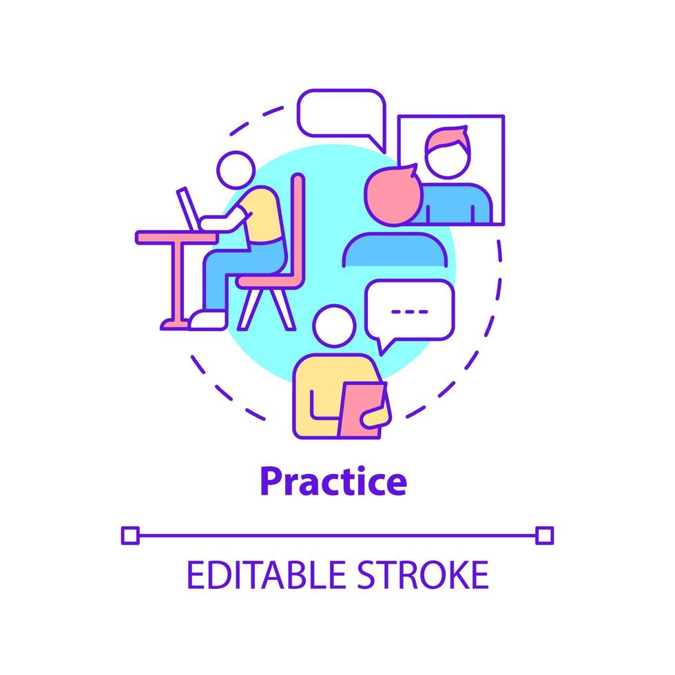 Practice concept icon. Overcome panic at performance. Avoiding anxiety abstract idea thin line illustration. Isolated outline drawing. Editable stroke. Roboto-Medium, Myriad Pro-Bold fonts used vector