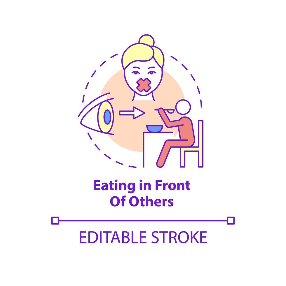 Eating in front of others concept icon. Anxiety disorder trigger abstract idea thin line illustration. Isolated outline drawing. Editable stroke. Roboto-Medium, Myriad Pro-Bold fonts used vector
