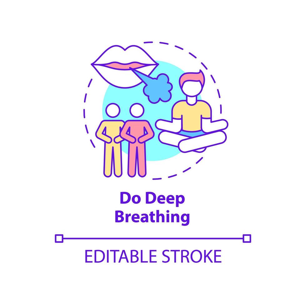 Do deep breathing concept icon. Exercise for panic attack avoiding abstract idea thin line illustration. Isolated outline drawing. Editable stroke. Roboto-Medium, Myriad Pro-Bold fonts used vector