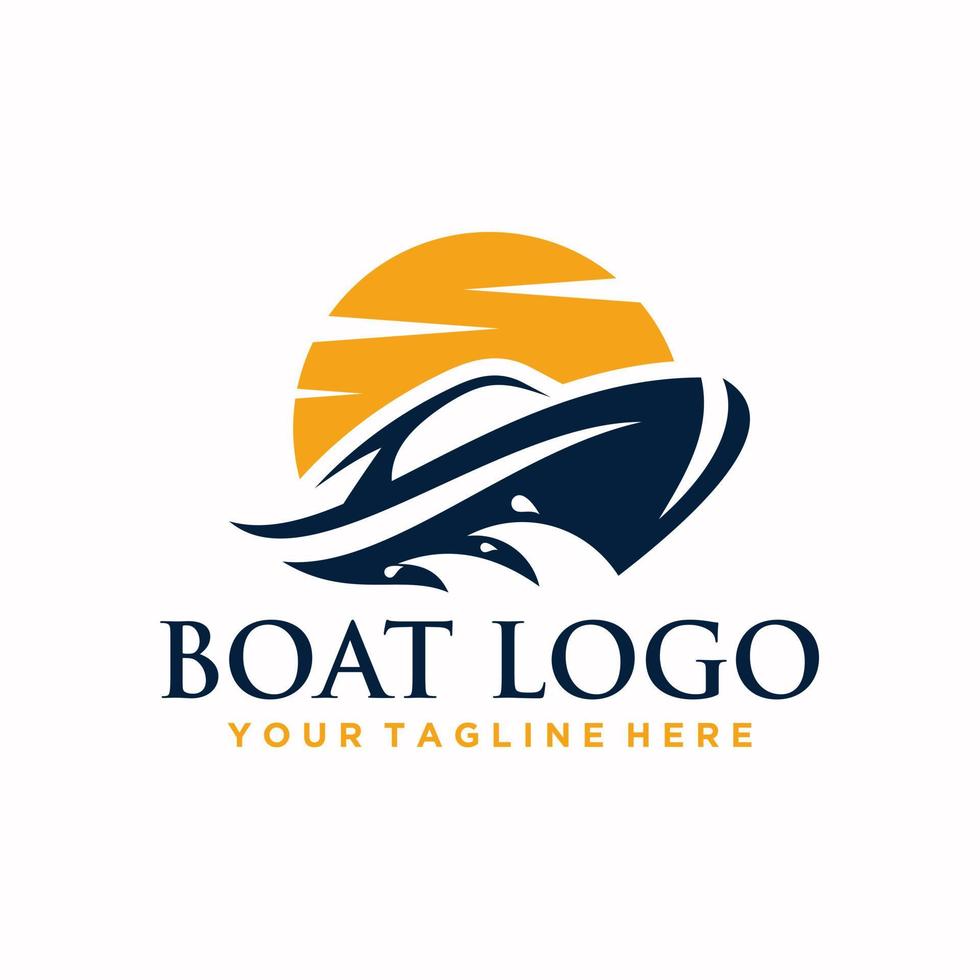 diseño de letrero de logotipo de barco y mar vector