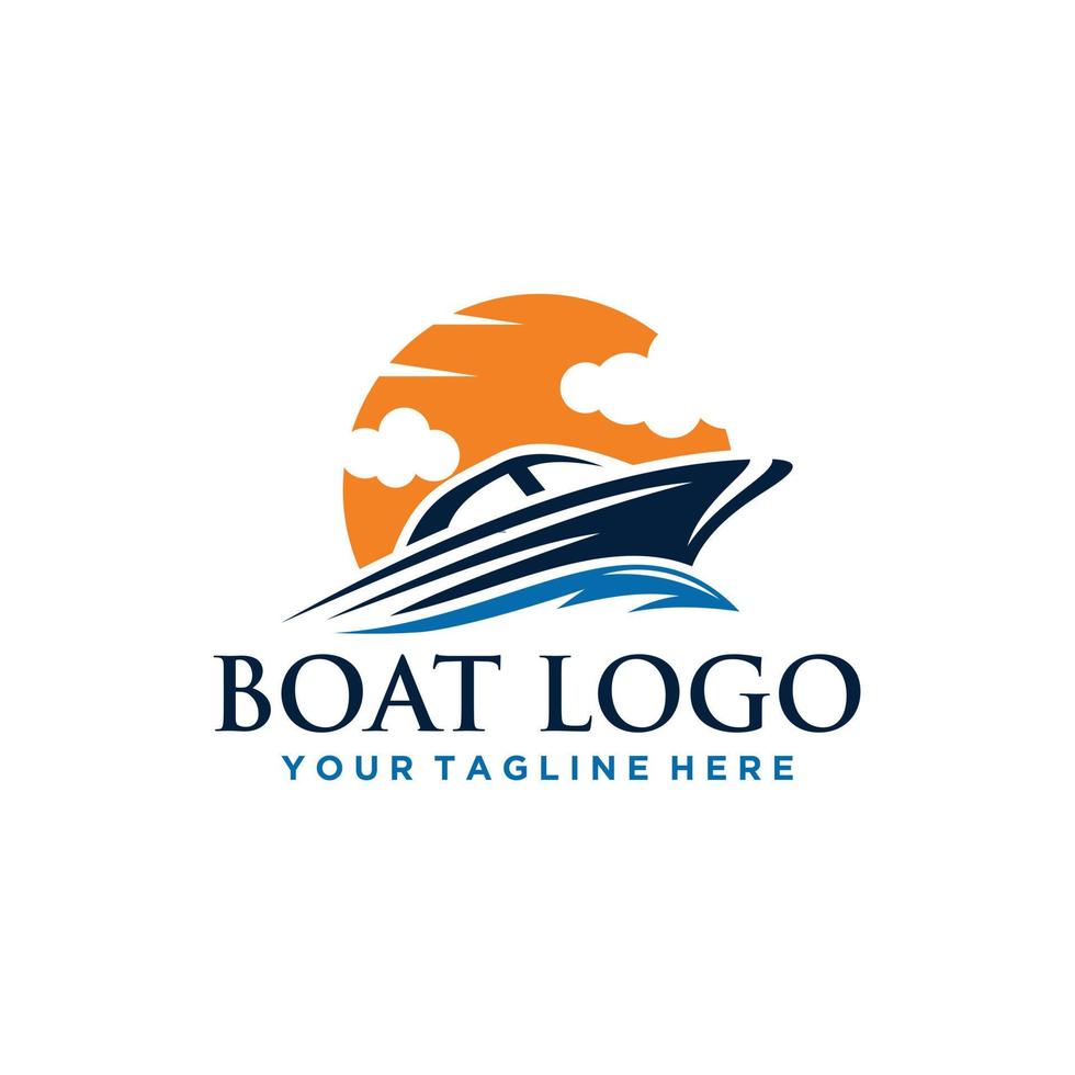 diseño de letrero de logotipo de barco y mar vector