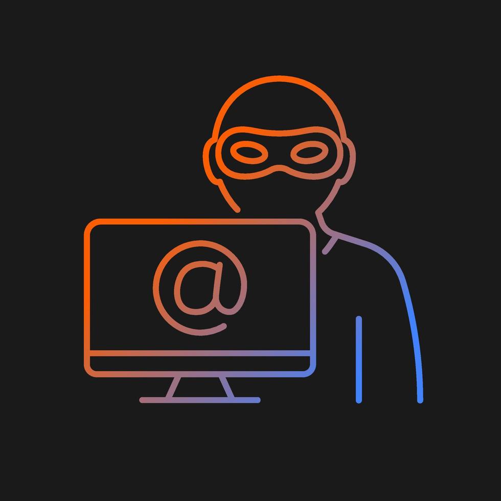 Alias gradient vector icon for dark theme. Stealing identity online. Malicious activity. Cybercrime. Aliased names. Thin line color symbol. Modern style pictogram. Vector isolated outline drawing