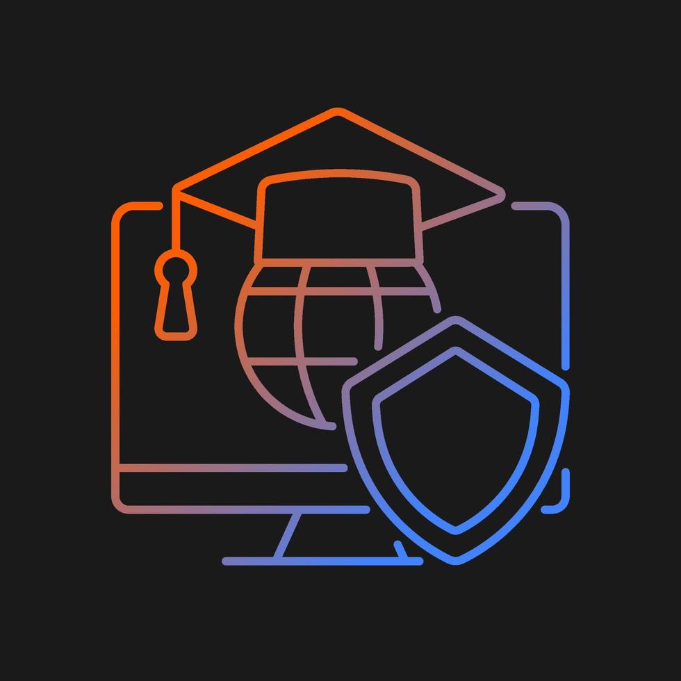 Cybersecurity education gradient vector icon for dark theme. Protect electronic infrastructure. Cybercrime prevention. Thin line color symbol. Modern style pictogram. Vector isolated outline drawing