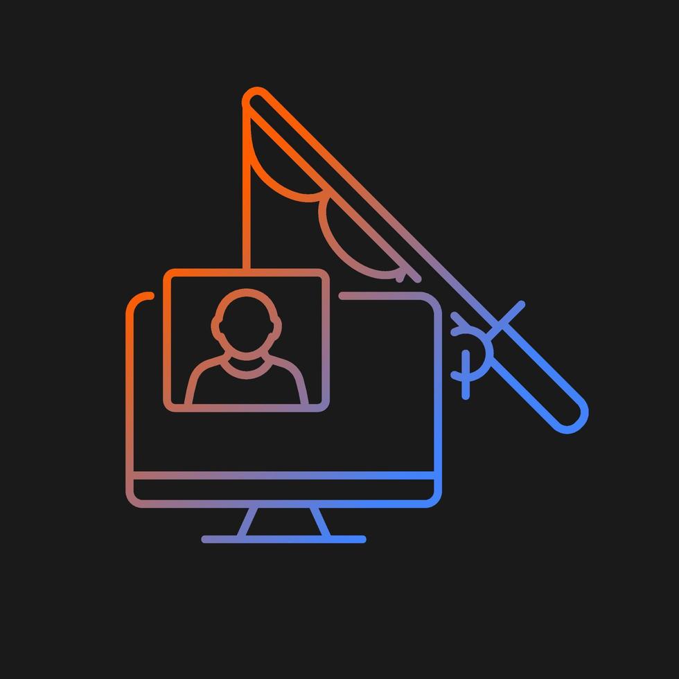 icono de vector de gradiente de phishing para tema oscuro. Ingeniería social. robar datos personales e información. símbolo de color de línea delgada. pictograma de estilo moderno. dibujo de contorno aislado vectorial