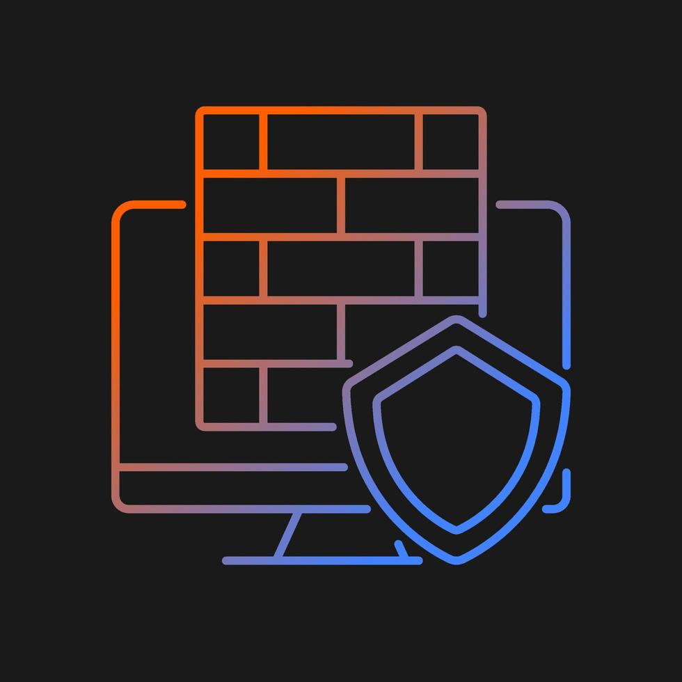 Firewall gradient vector icon for dark theme. Protective software and hardware. Cybersecurity device. Data protection. Thin line color symbol. Modern style pictogram. Vector isolated outline drawing