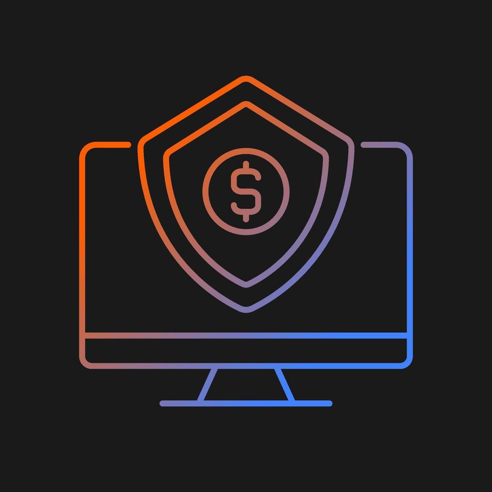Cyber insurance gradient vector icon for dark theme. Business liability. Data stealing protection. Risks coverage. Thin line color symbol. Modern style pictogram. Vector isolated outline drawing