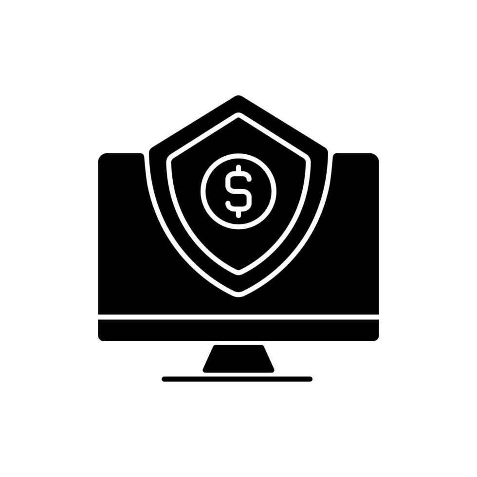 icono de glifo negro de seguro cibernético. responsabilidad empresarial. Protección contra el robo de datos. cobertura de riesgos. cobertura financiera en caso de ataque. símbolo de silueta en el espacio en blanco. ilustración vectorial aislada vector