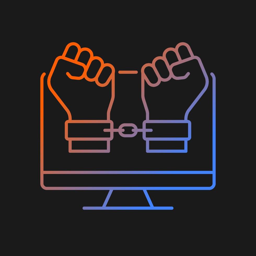 Hacker catching gradient vector icon for dark theme. Detect, pursue and catch cybercriminal. Arrested for fraud. Thin line color symbol. Modern style pictogram. Vector isolated outline drawing