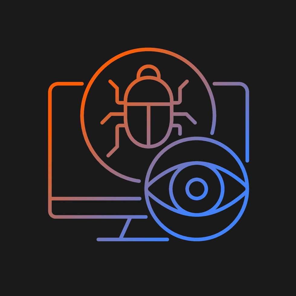 icono de vector de gradiente de spyware para tema oscuro. software malicioso. espiar y monitorear malware. robar información símbolo de color de línea delgada. pictograma de estilo moderno. dibujo de contorno aislado vectorial