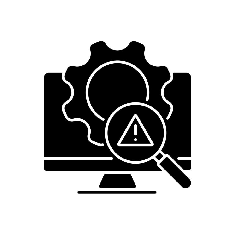 Threat management black glyph icon. Detect malicious activities and prevent. Computer disruption risk. Respond and recover system. Silhouette symbol on white space. Vector isolated illustration