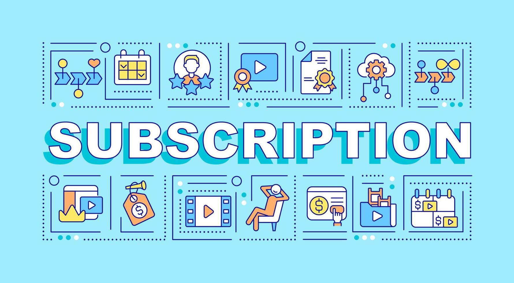 Subscription word concepts blue banner. Paying for content. Infographics with linear icons on background. Isolated typography. Vector color illustration with text. Arial-Black font used