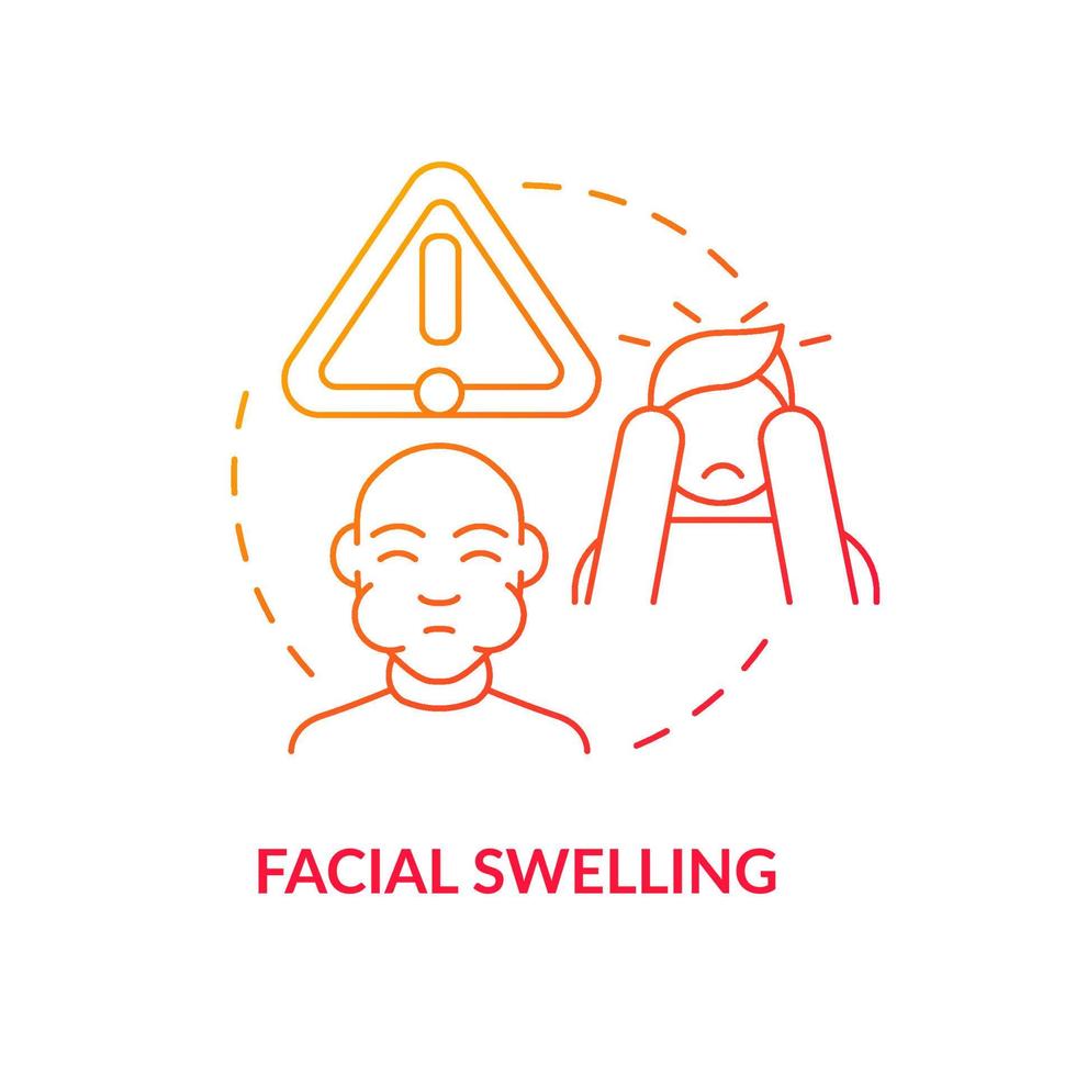 Facial swelling red gradient concept icon. Cheek enlargement. Obesity. Face edema abstract idea thin line illustration. Isolated outline drawing. Roboto-Medium, Myriad Pro-Bold fonts used vector