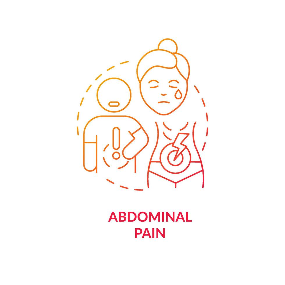 Abdominal pain red gradient concept icon. Digestive system illnesses. Stomach discomfort abstract idea thin line illustration. Isolated outline drawing. Roboto-Medium, Myriad Pro-Bold fonts used vector