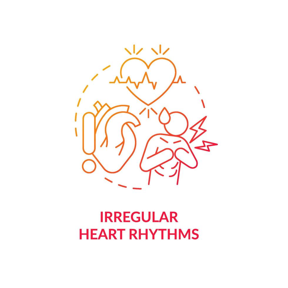 Irregular heart rhythms red gradient concept icon. Slow heartbeat. Tachycardia abstract idea thin line illustration. Isolated outline drawing. Roboto-Medium, Myriad Pro-Bold fonts used vector