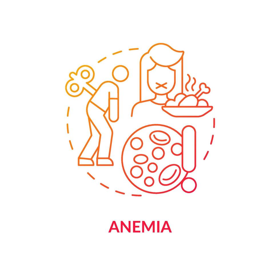 Anemia red gradient concept icon. Hemoglobin level decrease. Red blood corpuscles lack abstract idea thin line illustration. Isolated outline drawing. Roboto-Medium, Myriad Pro-Bold fonts used vector