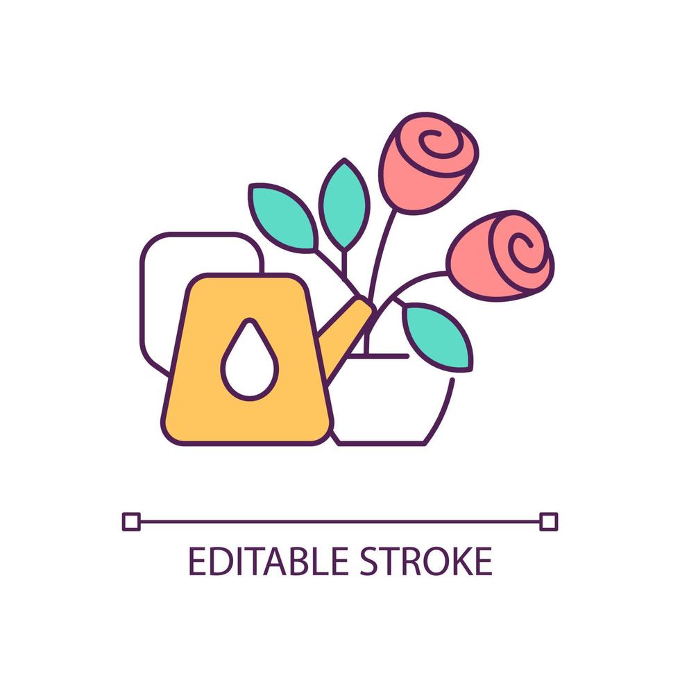 Taking care of plants RGB color icon. Relaxing hobby for everyday. Gardening and planting. Isolated vector illustration. Simple filled line drawing. Editable stroke. Arial font used
