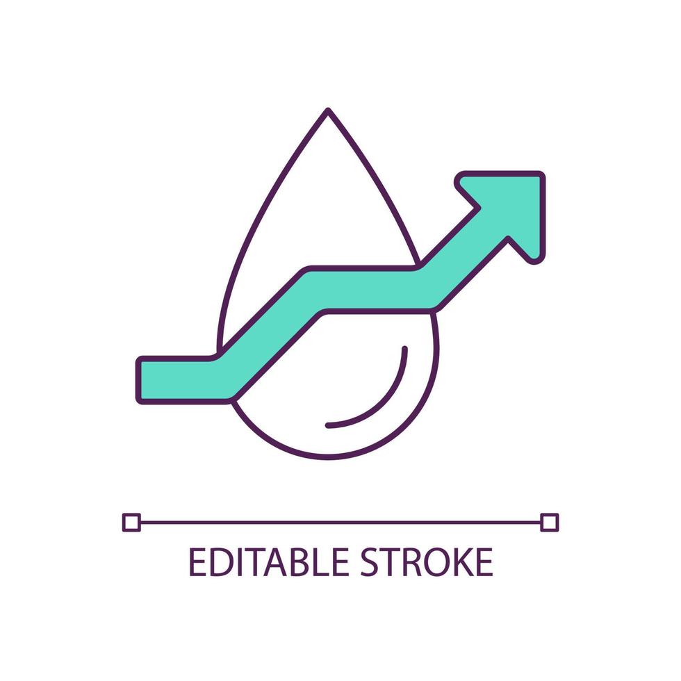 Drop and rising arrow RGB color icon. Solving of ecological problems. Protecting water sources. Isolated vector illustration. Simple filled line drawing. Editable stroke. Arial font used