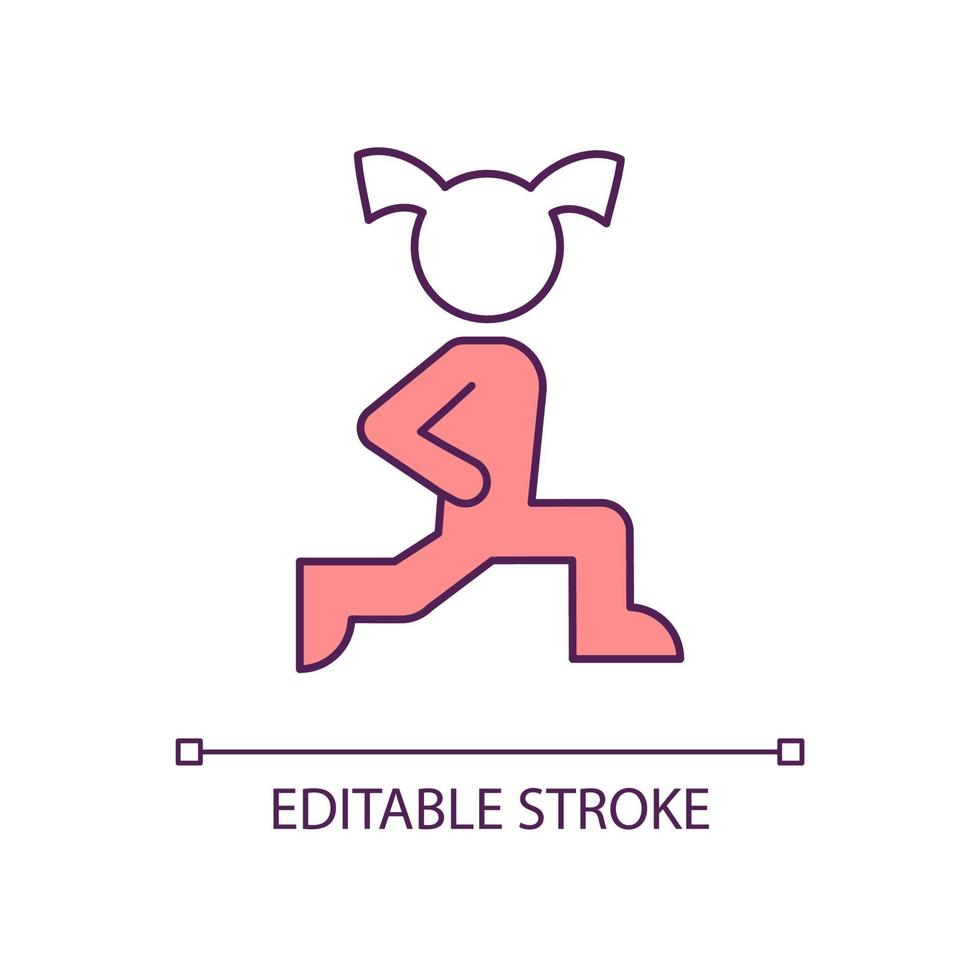 Sports exercises for wellbeing RGB color icon. Fitness and activity. Healthy lifestyle routine. Isolated vector illustration. Simple filled line drawing. Editable stroke. Arial font used