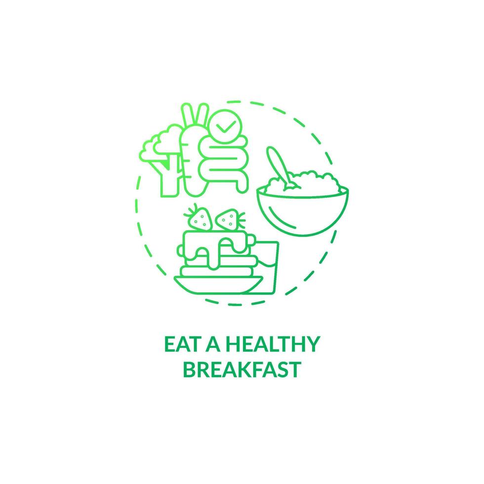 Eat healthy breakfast green gradient concept icon. Food and meals. Nutrition for wellness abstract idea thin line illustration. Isolated outline drawing. Roboto-Medium, Myriad Pro-Bold fonts used vector