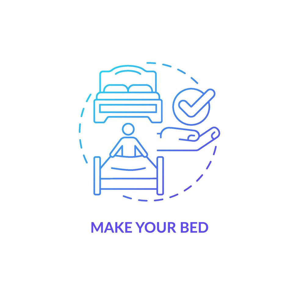 Make your bed purple gradient concept icon. Housework and daily morning routine abstract idea thin line illustration. Isolated outline drawing. Roboto-Medium, Myriad Pro-Bold fonts used vector