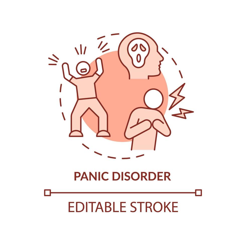 Panic disorder terracotta concept icon. Anxiety attacks definition. Wellbeing abstract idea thin line illustration. Isolated outline drawing. Editable stroke. Roboto-Medium, Myriad Pro-Bold fonts used vector