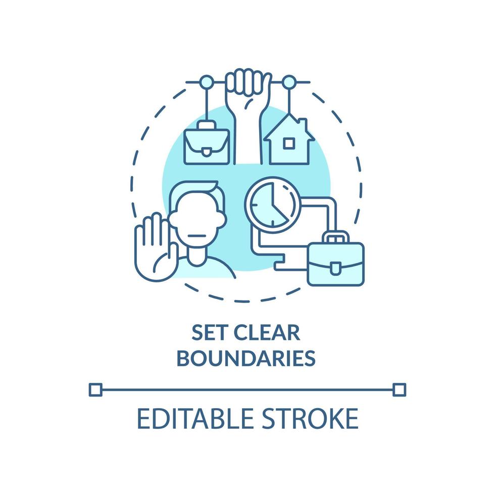 Set clear boundaries turquoise concept icon. Separation of life and work abstract idea thin line illustration. Isolated outline drawing. Editable stroke. Roboto-Medium, Myriad Pro-Bold fonts used vector
