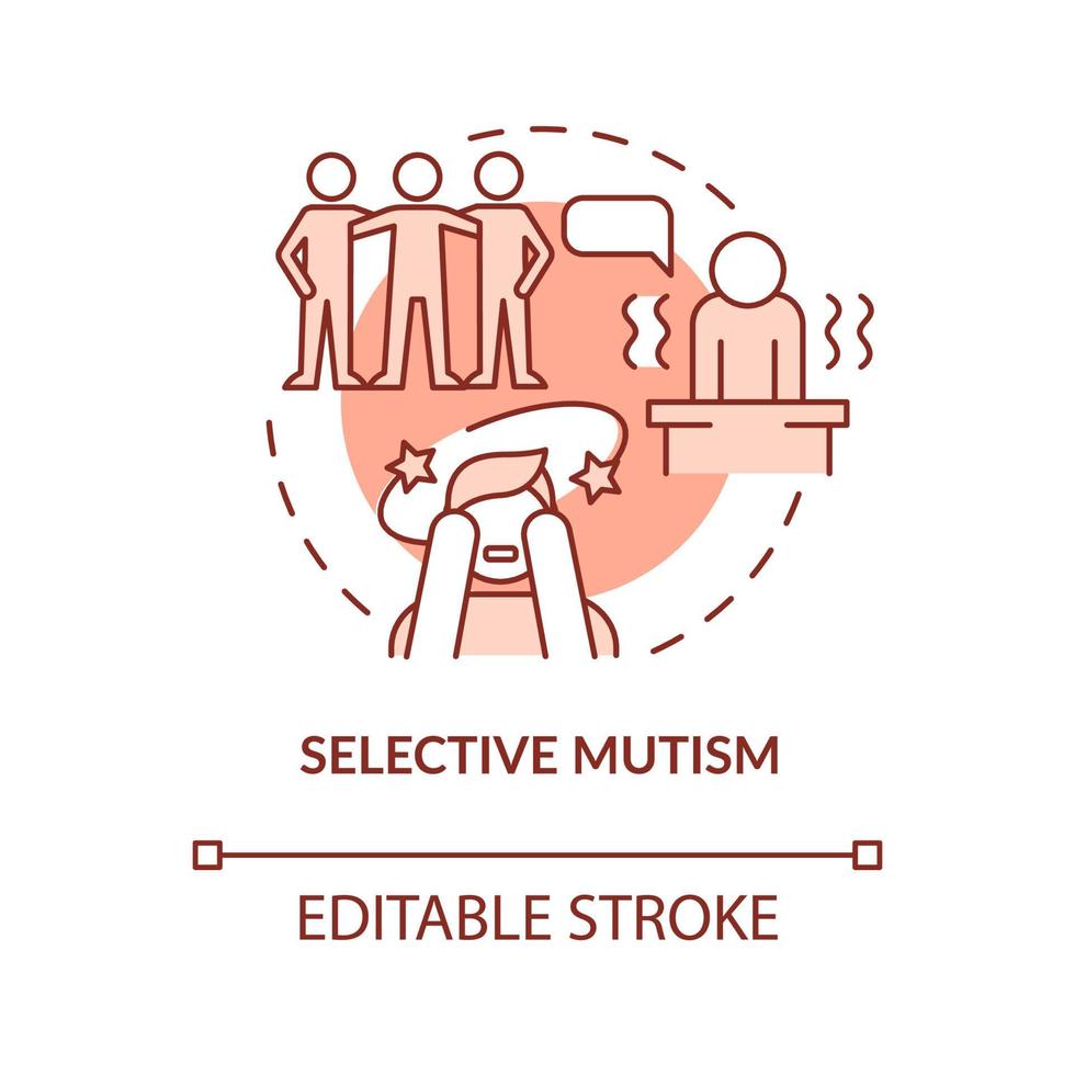 Selective mutism terracotta concept icon. Communication issue. Anxiety abstract idea thin line illustration. Isolated outline drawing. Editable stroke. Roboto-Medium, Myriad Pro-Bold fonts used vector