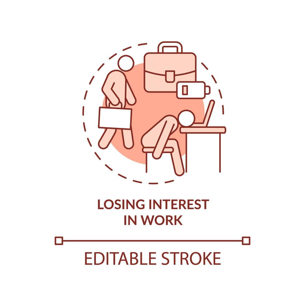 Losing interest in work terracotta concept icon. Anxiety mental disorder abstract idea thin line illustration. Isolated outline drawing. Editable stroke. Roboto-Medium, Myriad Pro-Bold fonts used vector