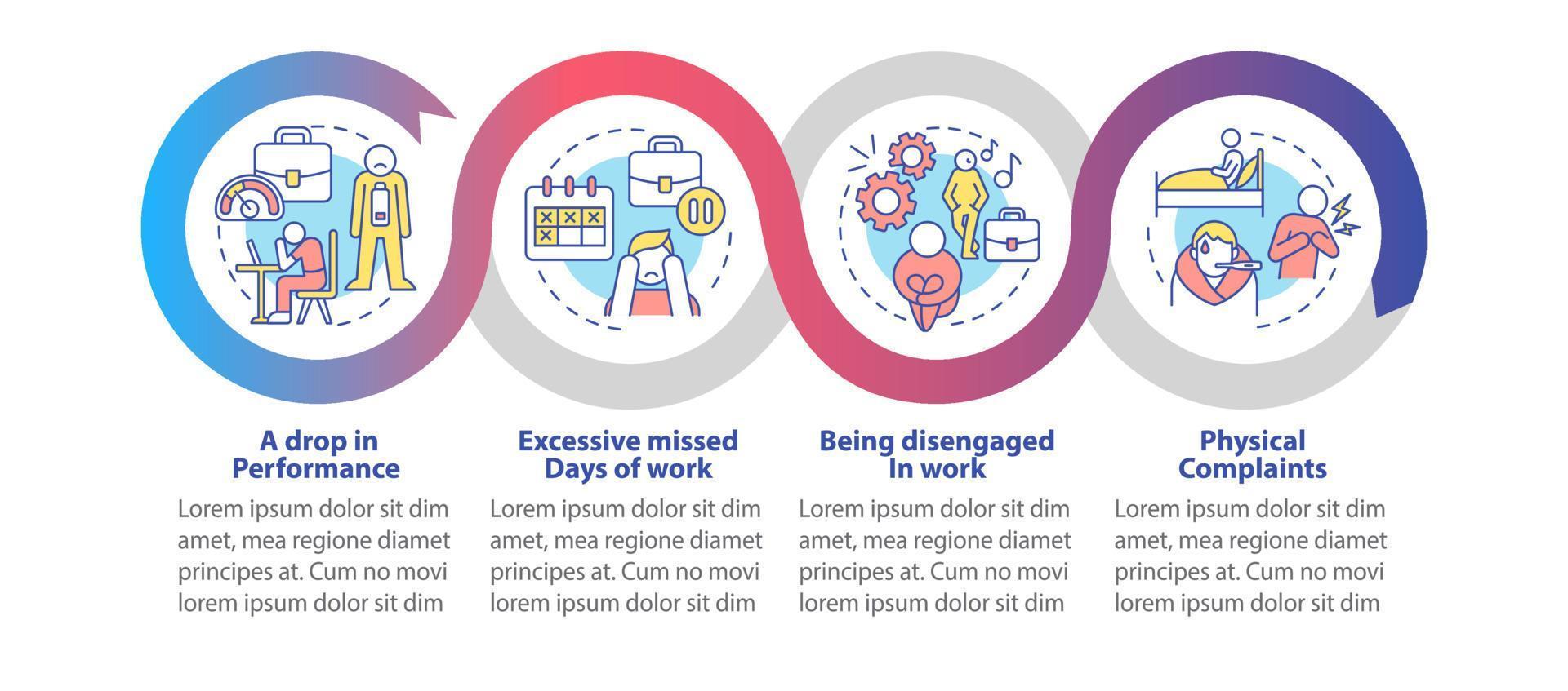 Workplace anxiety reasons loop infographic template. Mental disorder. Data visualization with 4 steps. Process timeline info chart. Workflow layout with line icons. Myriad Pro-Bold, Regular fonts used vector