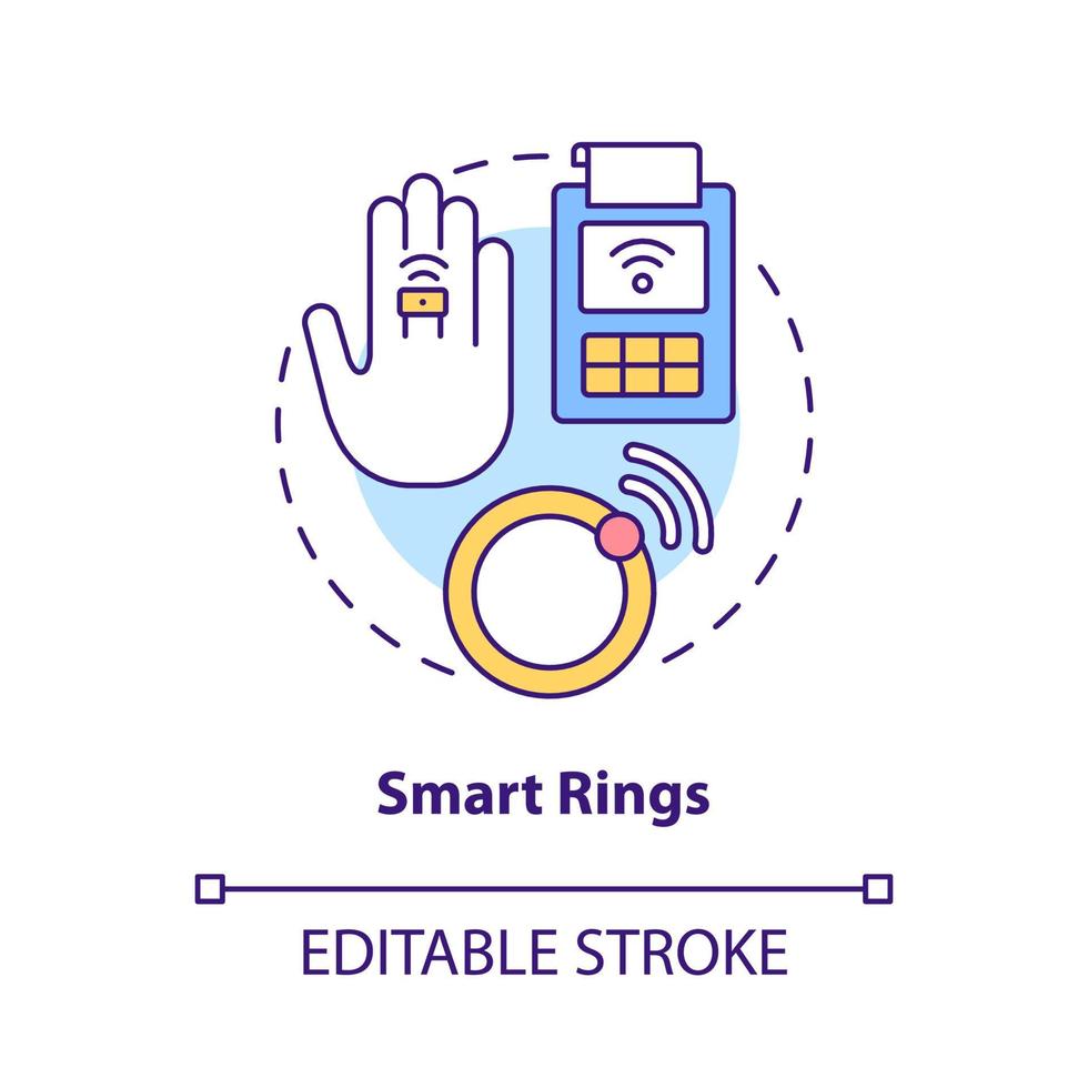 Smart rings concept icon. Wireless device. Touchless system abstract idea thin line illustration. Isolated outline drawing. Editable stroke. Roboto-Medium, Myriad Pro-Bold fonts used vector