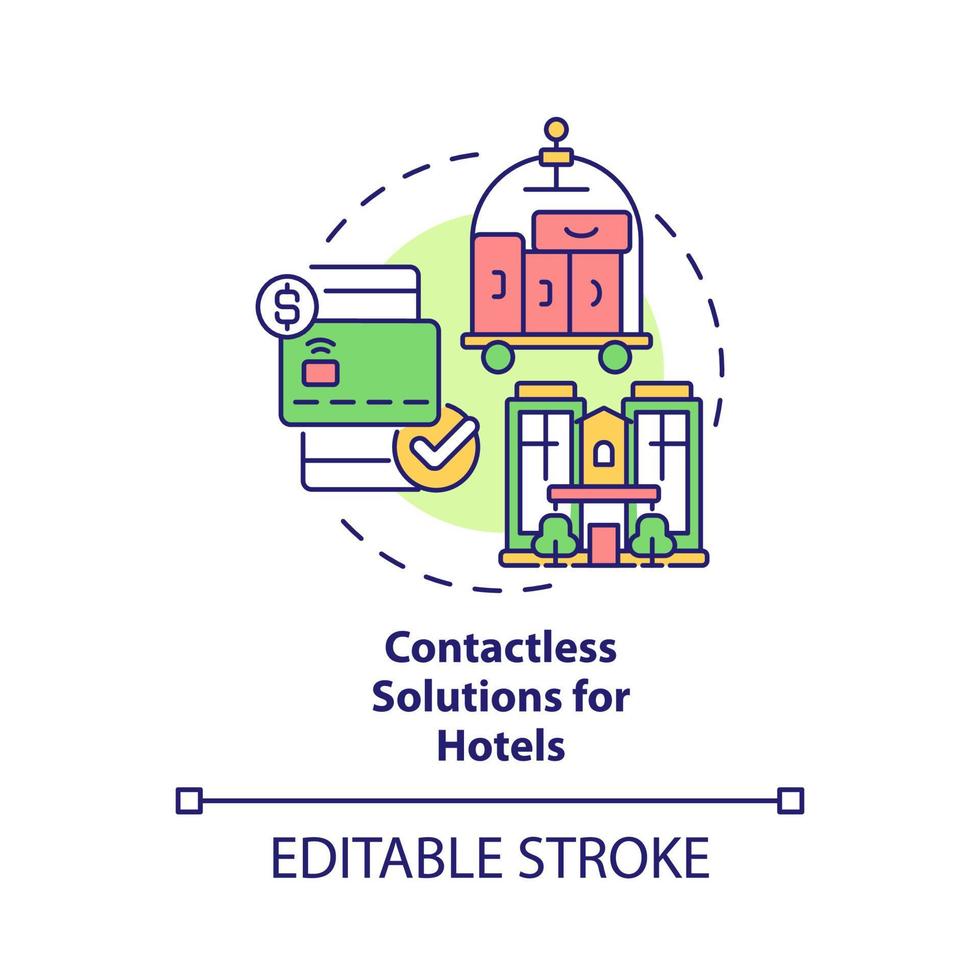 Contactless solutions for hotels concept icon. Touchless system abstract idea thin line illustration. Isolated outline drawing. Editable stroke. Roboto-Medium, Myriad Pro-Bold fonts used vector