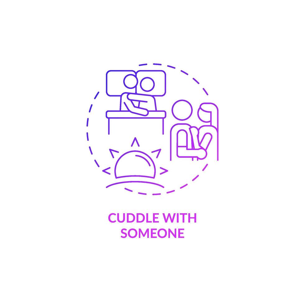 Cuddle with someone purple gradient concept icon. Start day with love. Positive morning abstract idea thin line illustration. Isolated outline drawing. Roboto-Medium, Myriad Pro-Bold fonts used vector