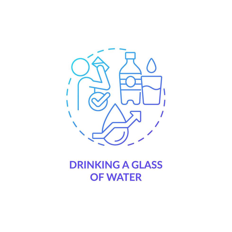 Drinking glass of water blue gradient concept icon. Healthy morning routine abstract idea thin line illustration. Isolated outline drawing. Roboto-Medium, Myriad Pro-Bold fonts used vector