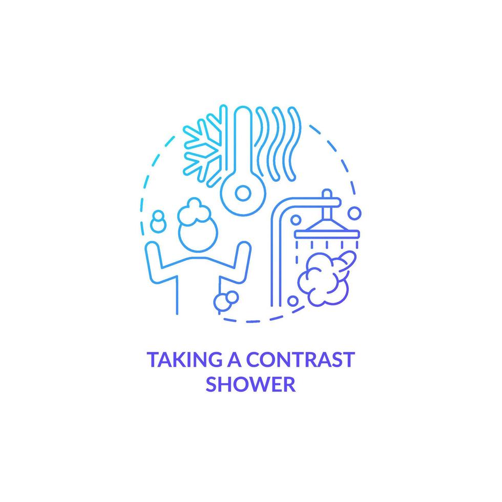 Taking contrast shower blue gradient concept icon. Hygiene and healthcare habit abstract idea thin line illustration. Isolated outline drawing. Roboto-Medium, Myriad Pro-Bold fonts used vector