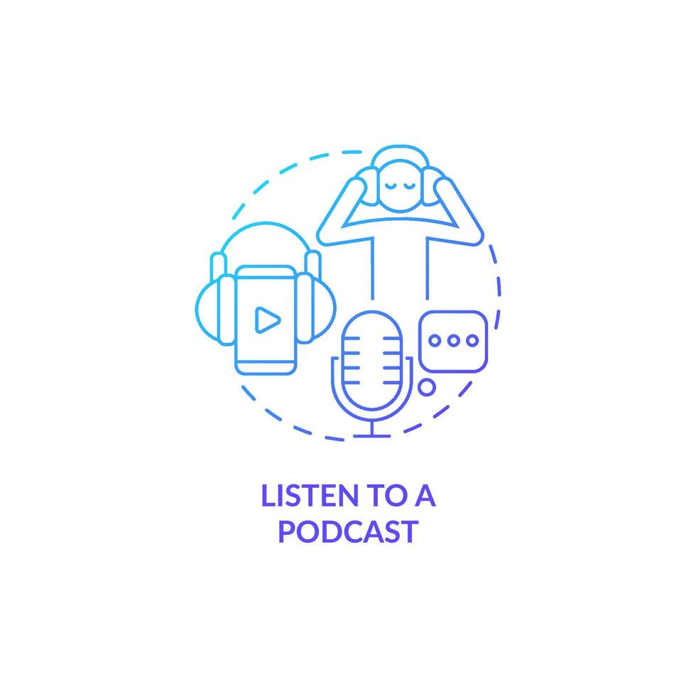 escuche el icono de concepto de gradiente azul de podcast. disfrutando del programa de audio. rutina matutina idea abstracta ilustración de línea delgada. dibujo de contorno aislado. roboto-medium, innumerables fuentes pro-bold utilizadas vector