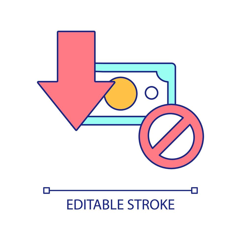 Avoid decrease in payment RGB color icon. Money management. Risk of losing financial gain. Isolated vector illustration. Simple filled line drawing. Editable stroke. Arial font used