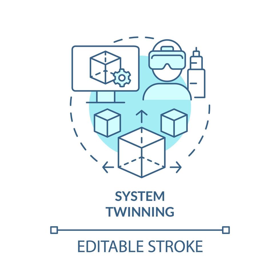 icono de concepto turquesa de hermanamiento del sistema. contraparte virtual en tiempo real idea abstracta ilustración de línea delgada. dibujo de contorno aislado. trazo editable. roboto-medium, innumerables fuentes pro-bold utilizadas vector